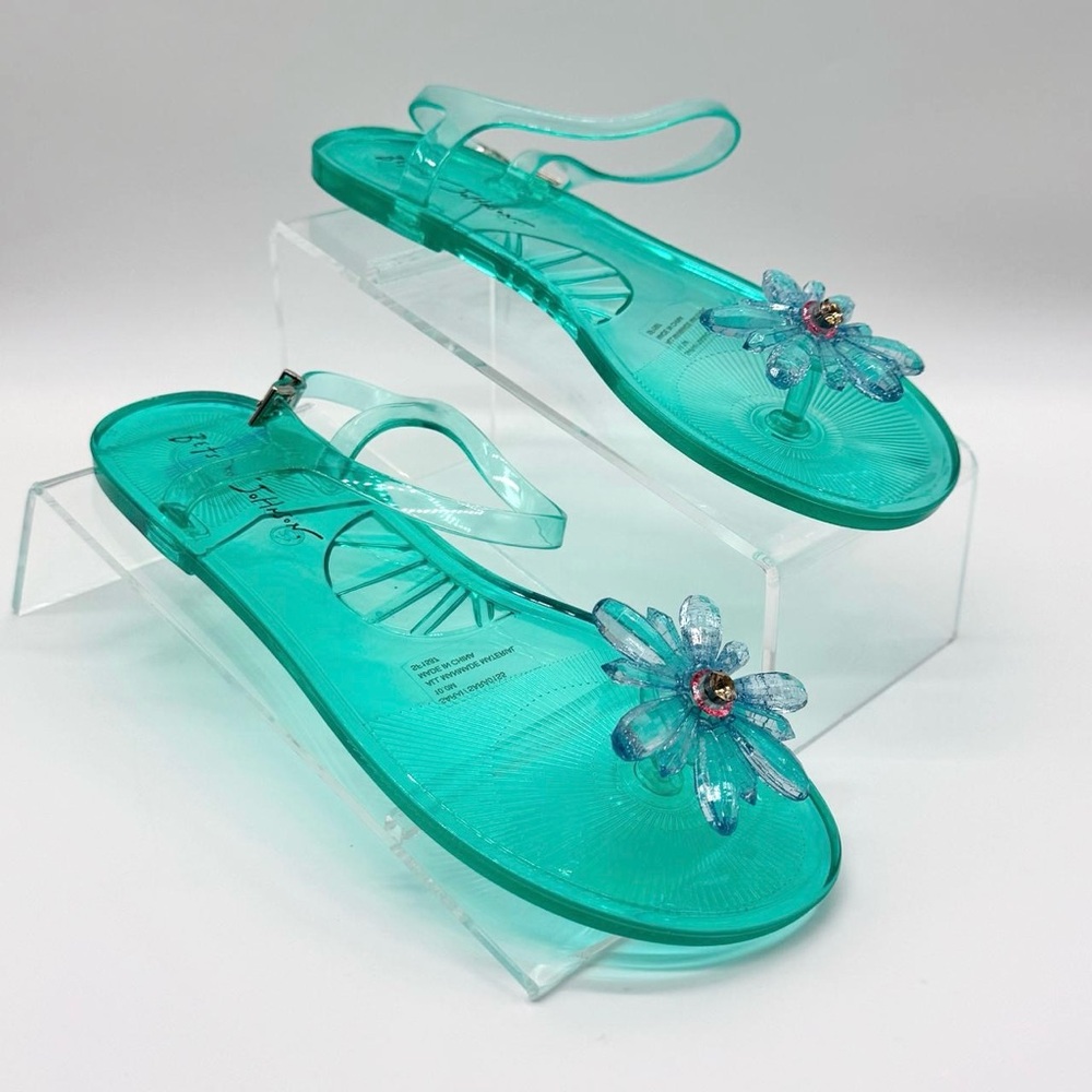 Betsey Johnson Sarai Teal Jelly Flower Sandals Size 10 – New